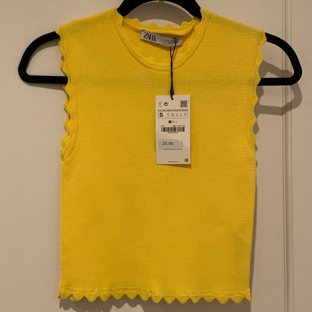 NWT Zara Scalloped Knit Cropped Tank Top (Yellow, Size S)